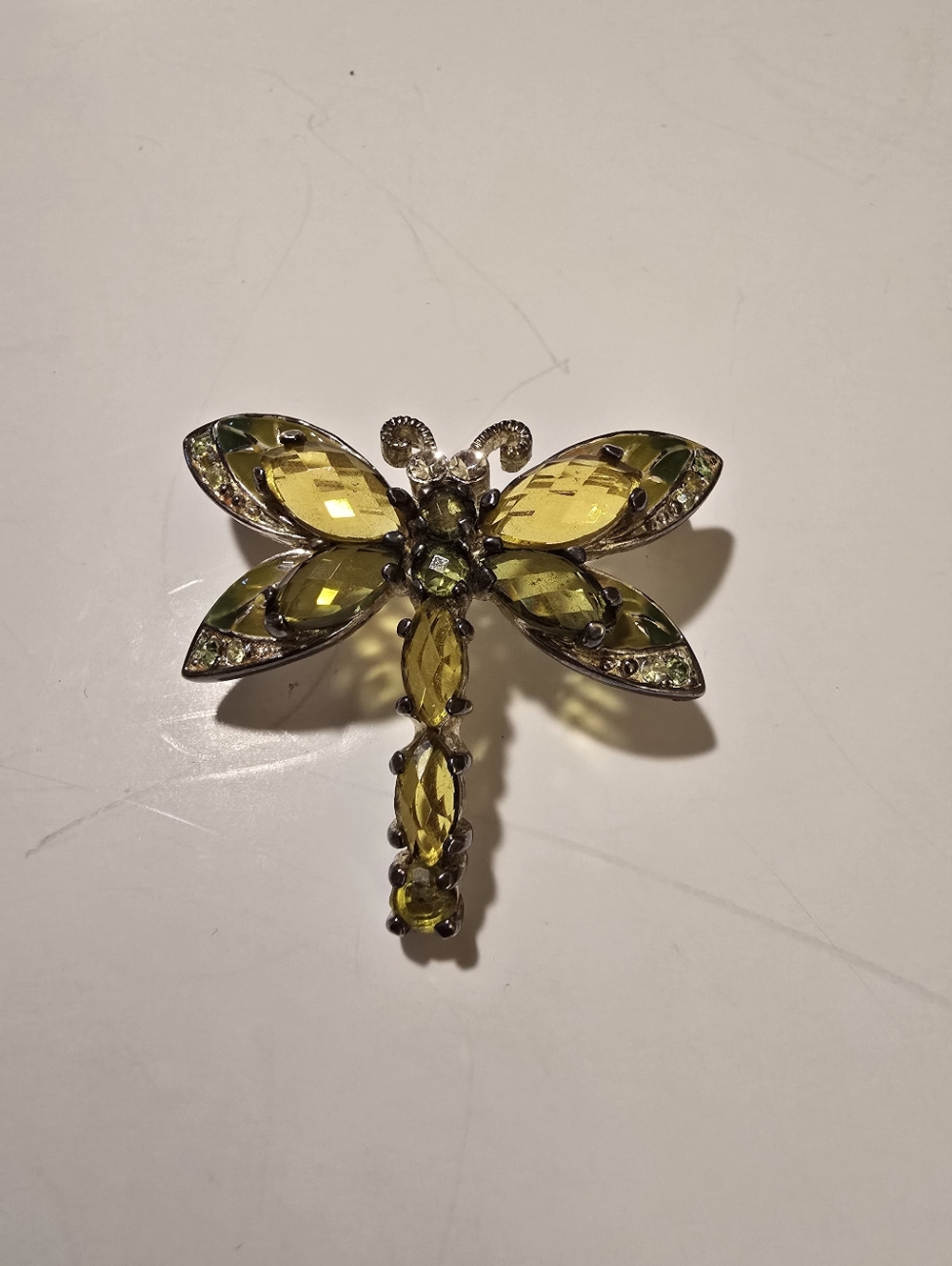 Yellow and Green Crystal Dragonfly Brooch